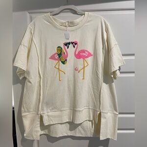 NWT Fantastic Fawn Sequin Flamingos Shirt